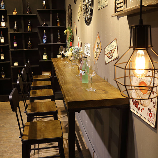 Industrial 1/6/11 Pieces Bar Table Set Rectangle Pine Wood Counter Table with High Stools