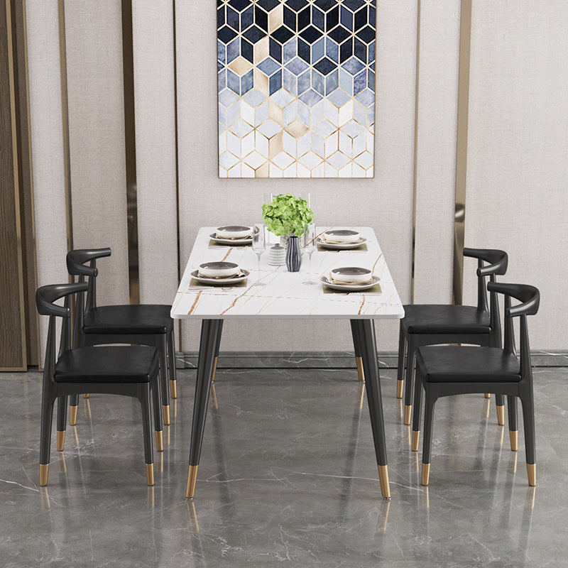 Modern Black Base Dining Set 1/4/5/7 Pieces Stone Top Indoor Dinette Set