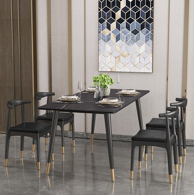 Modern Black Base Dining Set 1/4/5/7 Pieces Stone Top Indoor Dinette Set
