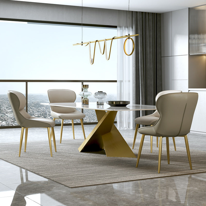 Stone Top Dining Table Traditional Luxury Rectangle Table with Pedestal Base
