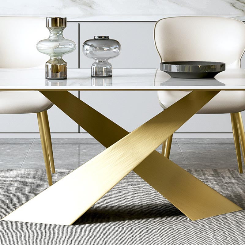 Stone Top Dining Table Traditional Luxury Rectangle Table with Pedestal Base