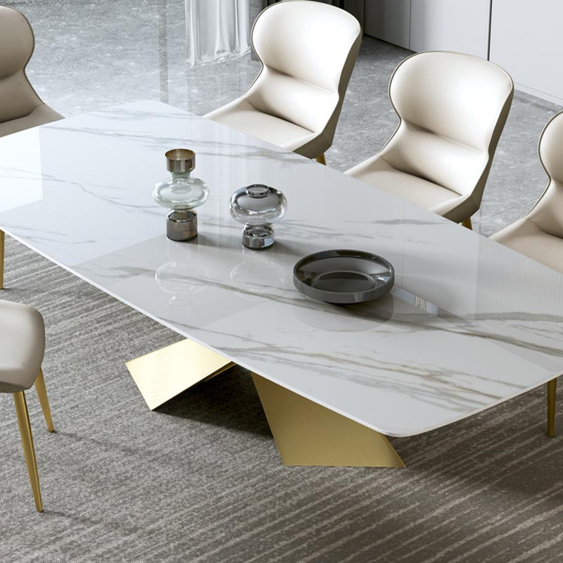 Stone Top Dining Table Traditional Luxury Rectangle Table with Pedestal Base