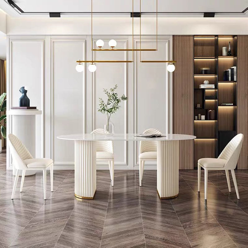 Stone Top Dining Table Modern Oval Table with Sled Base in White