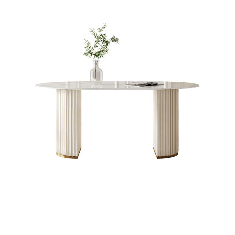 Stone Top Dining Table Modern Oval Table with Sled Base in White