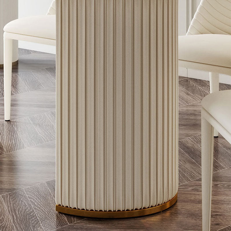 Stone Top Dining Table Modern Oval Table with Sled Base in White