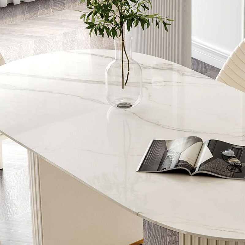 Stone Top Dining Table Modern Oval Table with Sled Base in White