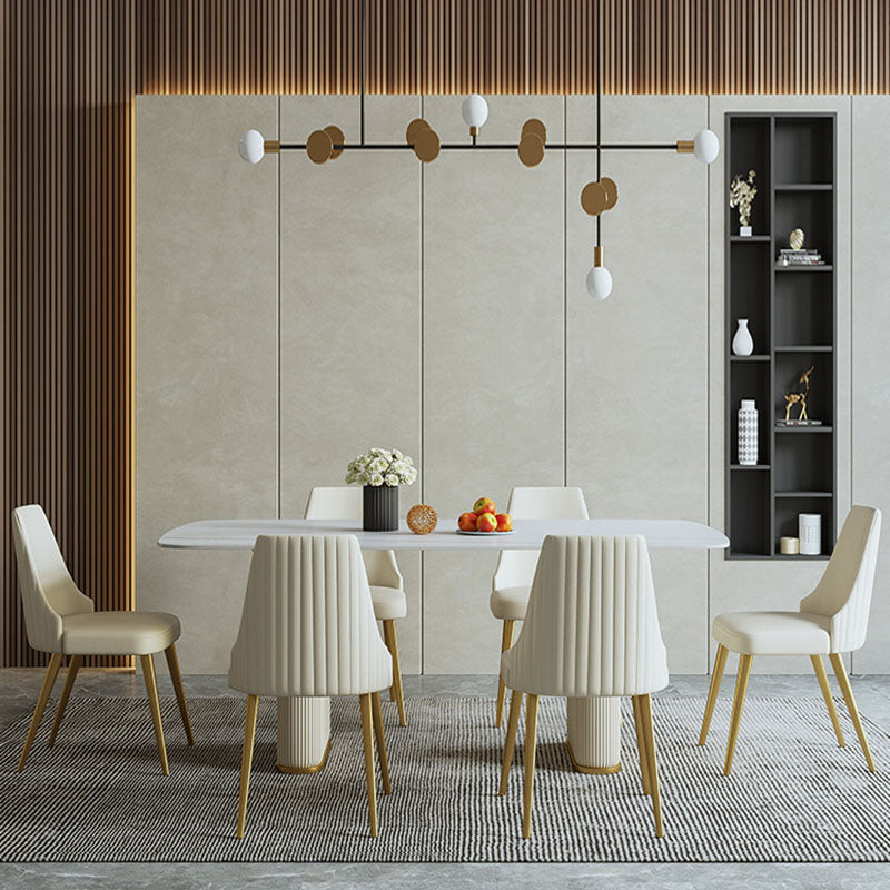 Stone Top Dining Table Contemporary Rectangle Table with Sled Base