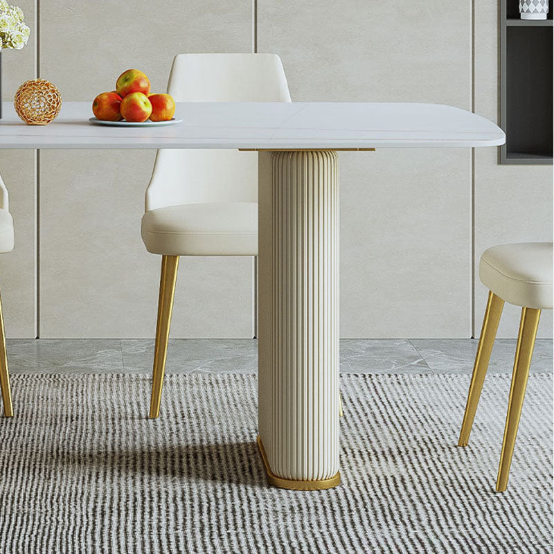 Stone Top Dining Table Contemporary Rectangle Table with Sled Base