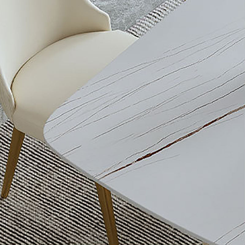 Stone Top Dining Table Contemporary Rectangle Table with Sled Base