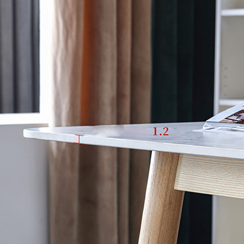 White Stone Top Dining Table Mid-Century Modern Table with 4 Wood Legs