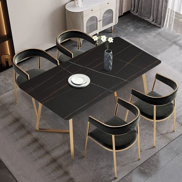 Metal Traditional Luxury Rectangle Dining Table with Sled Sintered Stone Table for Home