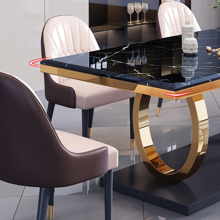 Traditional Luxury Rectangle Dining Table Marble and Metal Gold Base Table