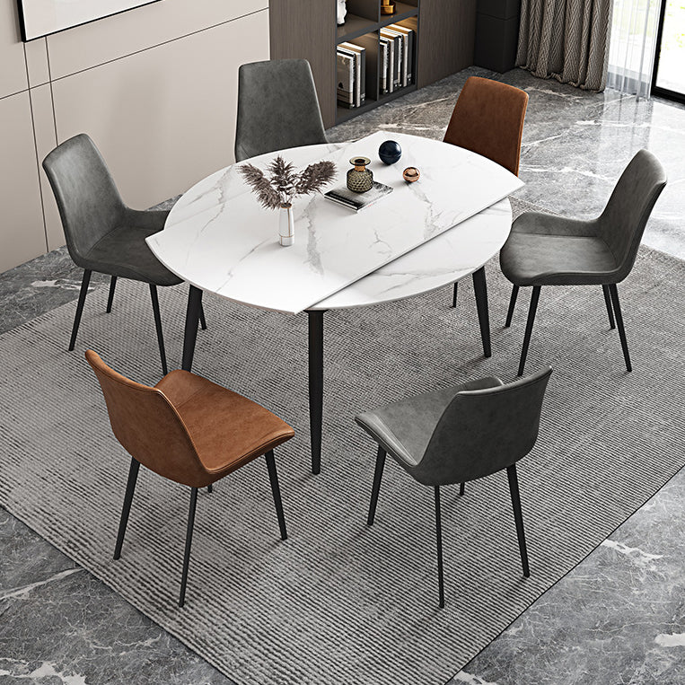 Round Sintered Stone Dining Table Modern Extendable Furniture with 4 Legs in Matte Finish