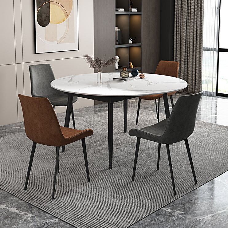 Round Sintered Stone Dining Table Modern Extendable Furniture with 4 Legs in Matte Finish