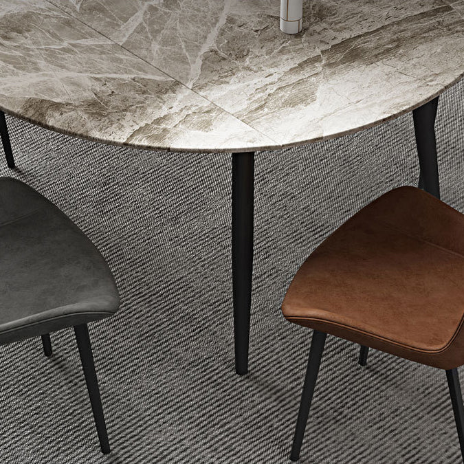 Round Sintered Stone Dining Table Modern Extendable Furniture with 4 Legs in Matte Finish