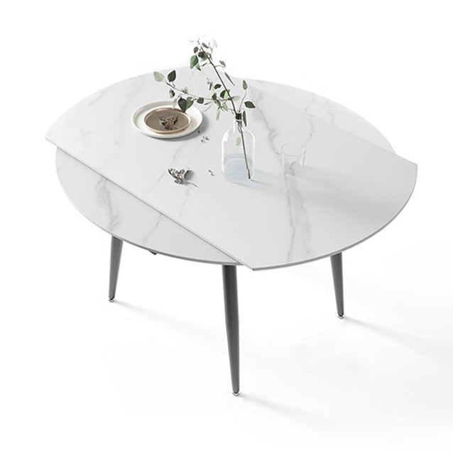 Round Sintered Stone Dining Table Modern Extendable Furniture with 4 Legs in Matte Finish
