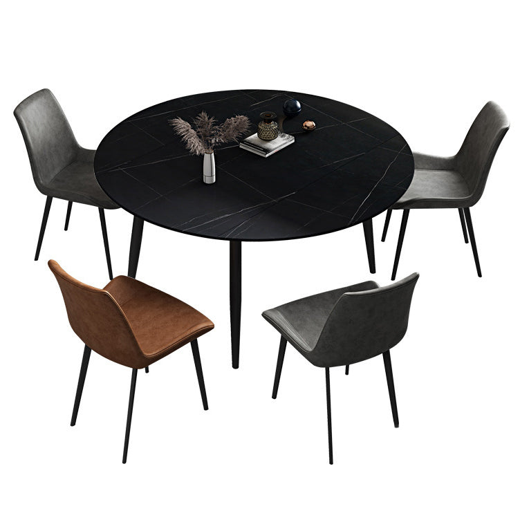 Round Sintered Stone Dining Table Modern Extendable Furniture with 4 Legs in Matte Finish