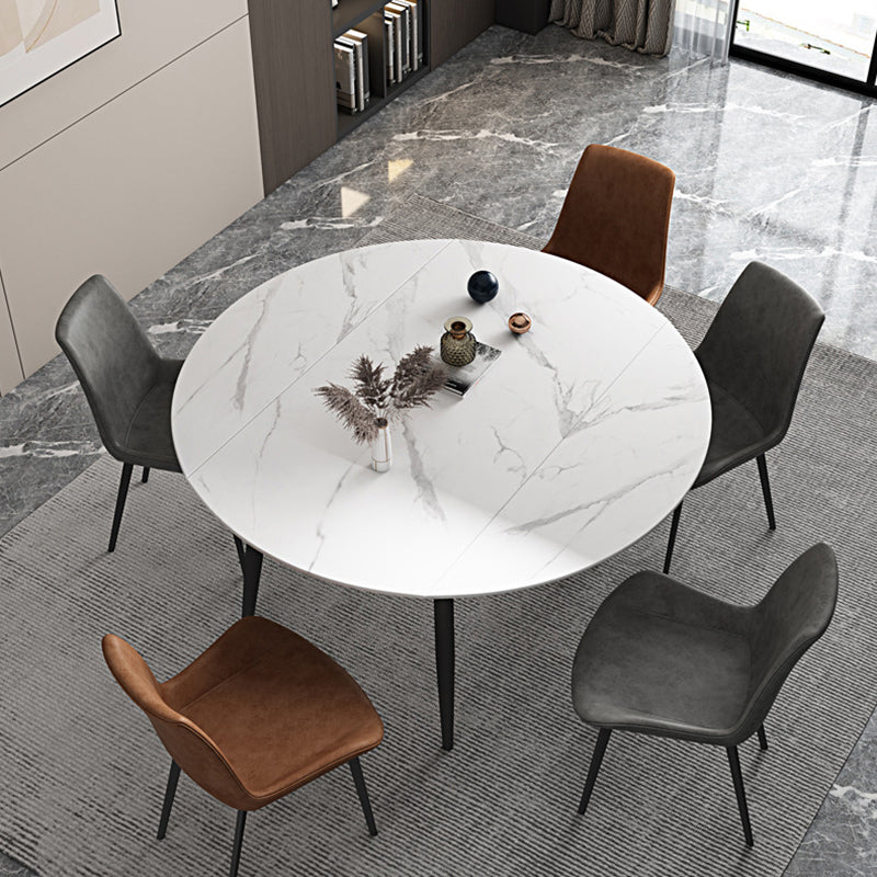 Round Sintered Stone Dining Table Modern Extendable Furniture with 4 Legs in Matte Finish