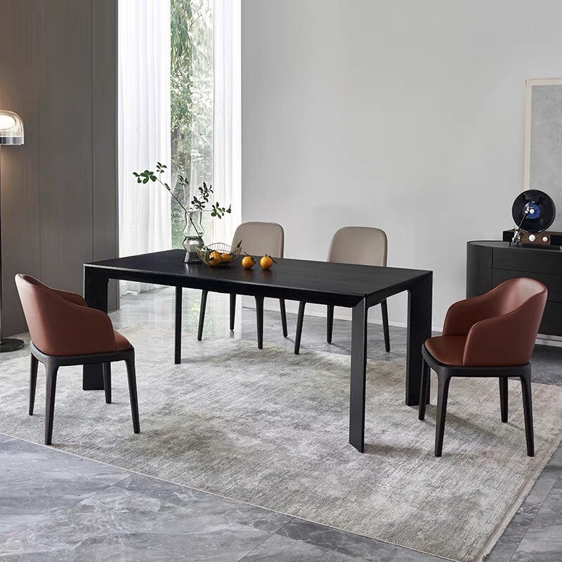 Modern Rectangle Dining Site Table Black Solid Wood 4 Legs Dining Table