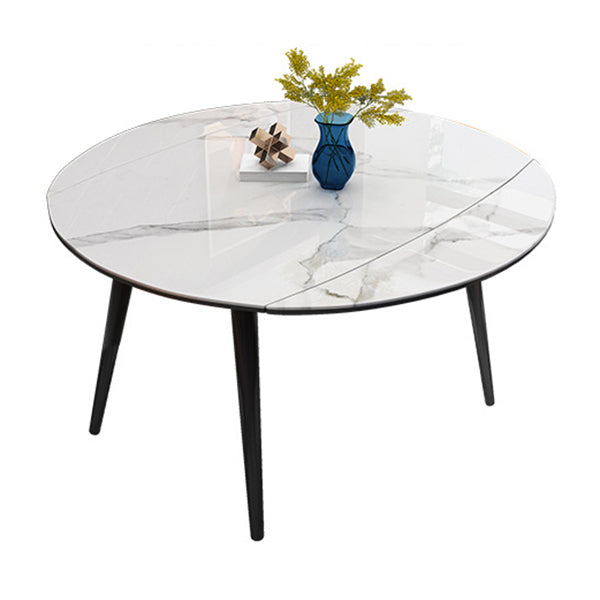 Round Stone Dining Table Modern Extendable Dining Table with 4 Legs in Matte Finish