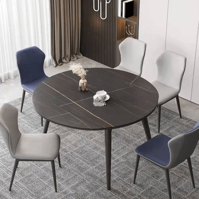 Round Stone Dining Table Modern Extendable Dining Table with 4 Legs in Matte Finish