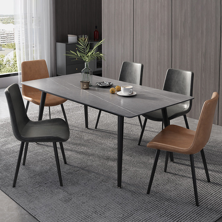 Industrial Rectangle Dining Site Table Black Tripod Base Dining Table with Stone Top