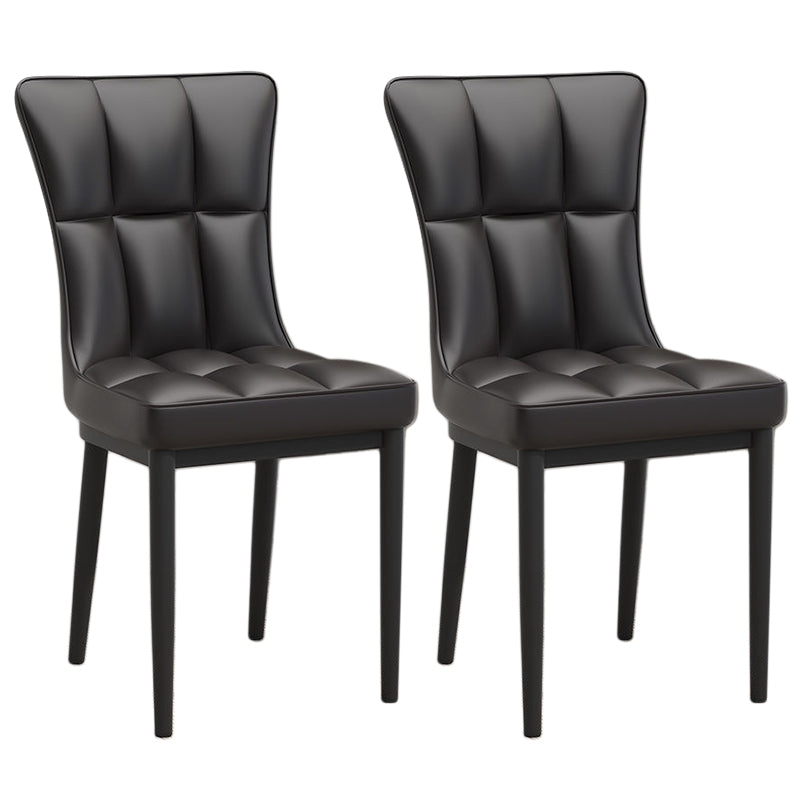 Glam Leather Dining Chair Parsons Chair with Steel Legs in Matte Finish for Home