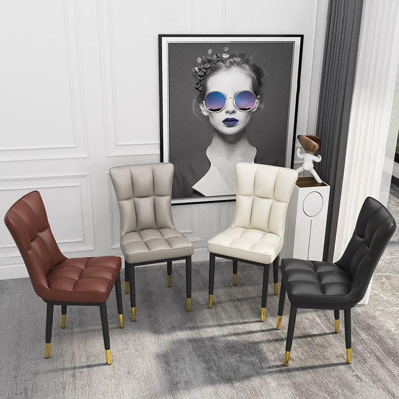 Glam Leather Dining Chair Parsons Chair with Steel Legs in Matte Finish for Home