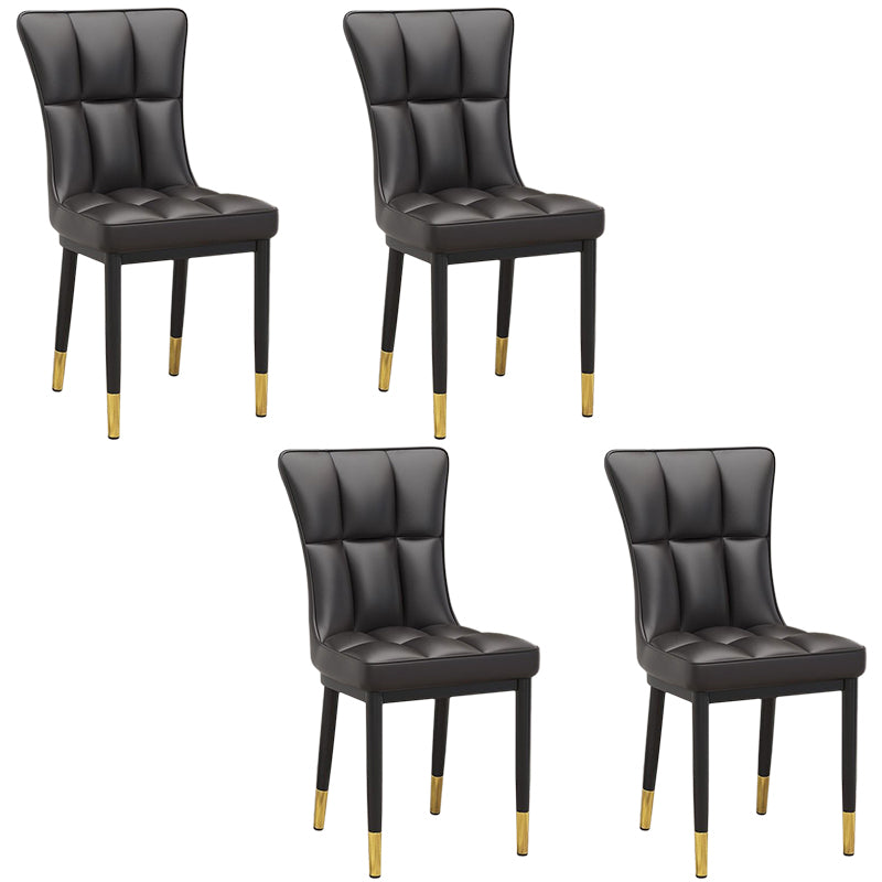 Glam Leather Dining Chair Parsons Chair with Steel Legs in Matte Finish for Home