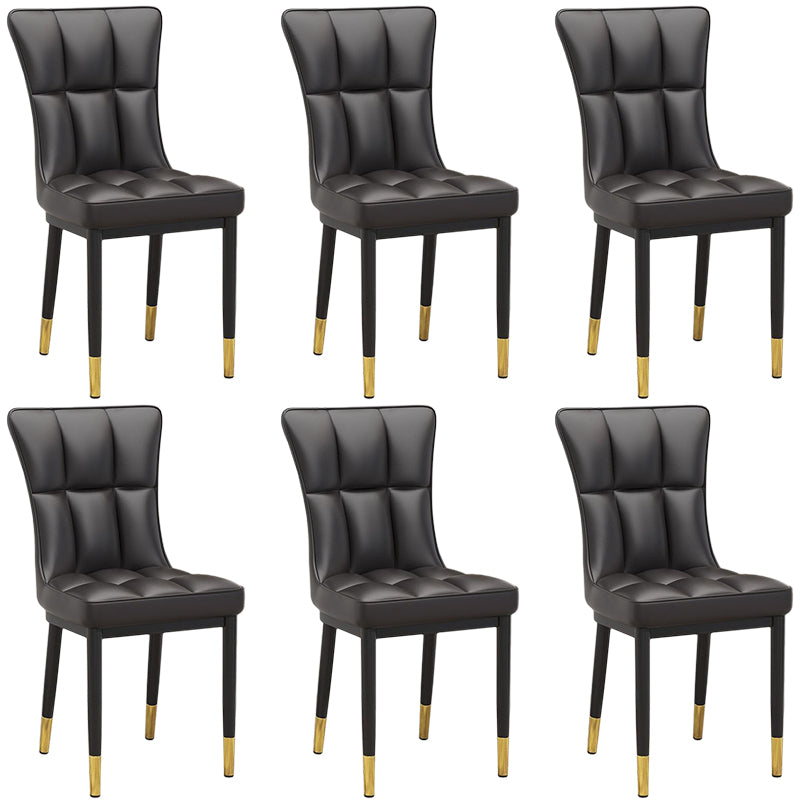 Glam Leather Dining Chair Parsons Chair with Steel Legs in Matte Finish for Home