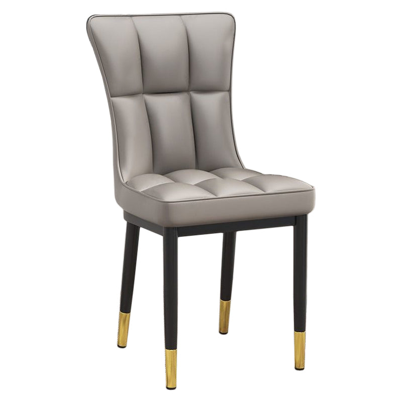 Glam Leather Dining Chair Parsons Chair with Steel Legs in Matte Finish for Home