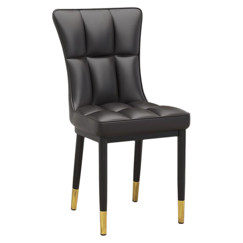 Glam Leather Dining Chair Parsons Chair with Steel Legs in Matte Finish for Home