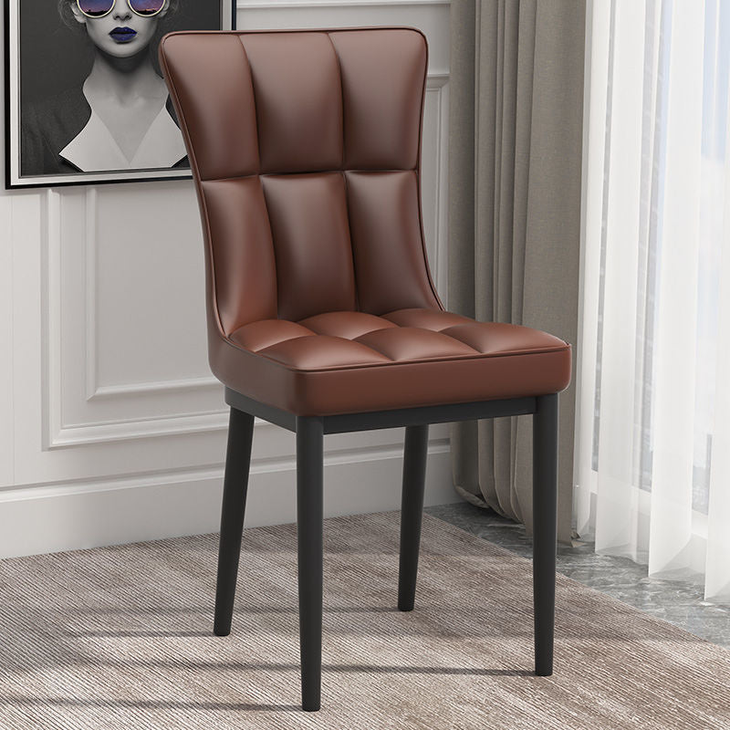 Glam Leather Dining Chair Parsons Chair with Steel Legs in Matte Finish for Home