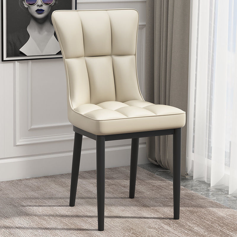 Glam Leather Dining Chair Parsons Chair with Steel Legs in Matte Finish for Home