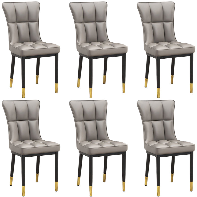 Glam Leather Dining Chair Parsons Chair with Steel Legs in Matte Finish for Home