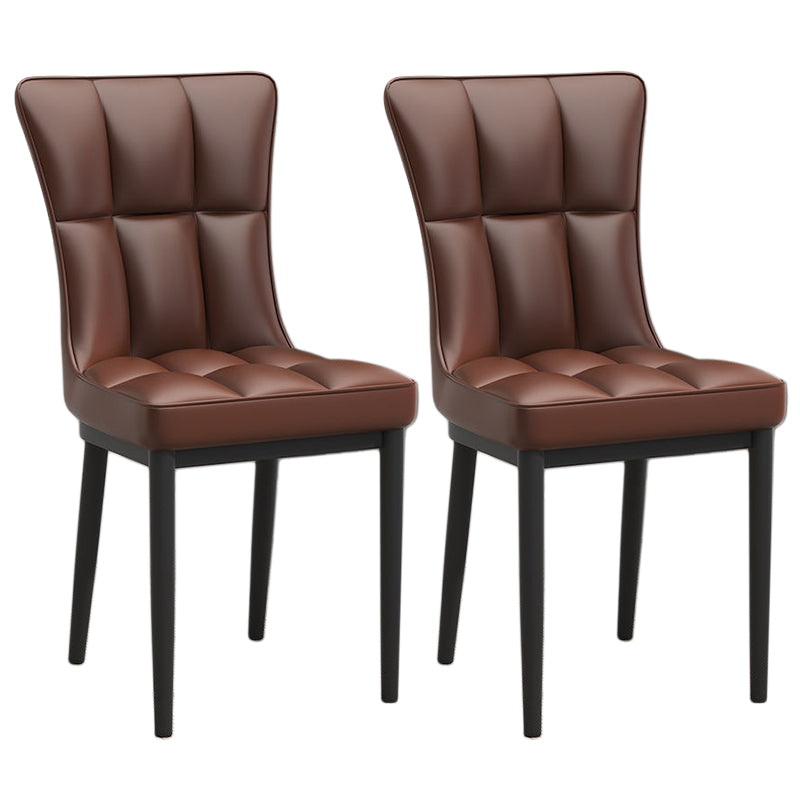 Glam Leather Dining Chair Parsons Chair with Steel Legs in Matte Finish for Home