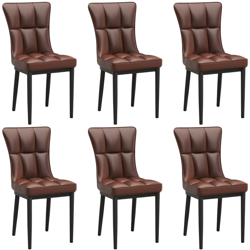 Glam Leather Dining Chair Parsons Chair with Steel Legs in Matte Finish for Home