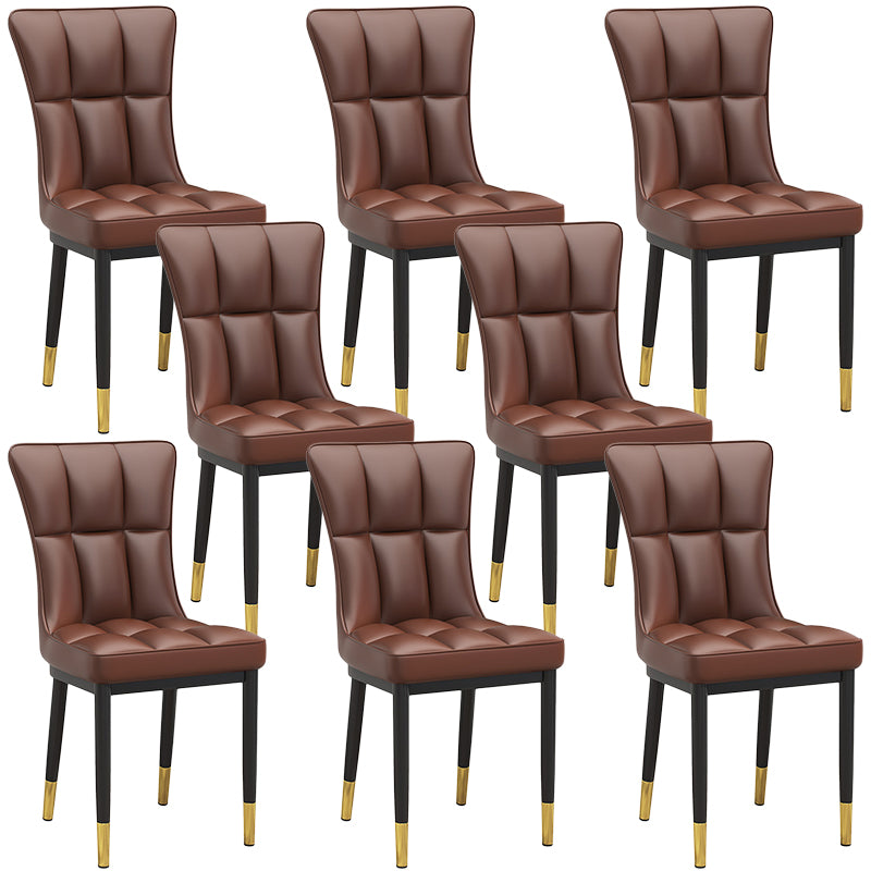 Glam Leather Dining Chair Parsons Chair with Steel Legs in Matte Finish for Home
