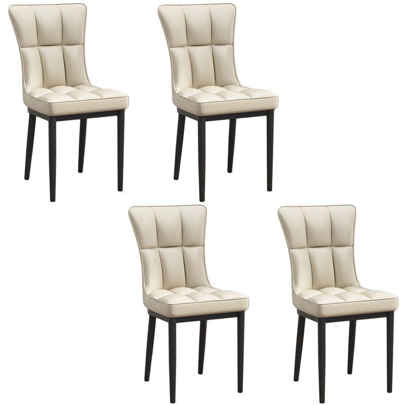 Glam Leather Dining Chair Parsons Chair with Steel Legs in Matte Finish for Home