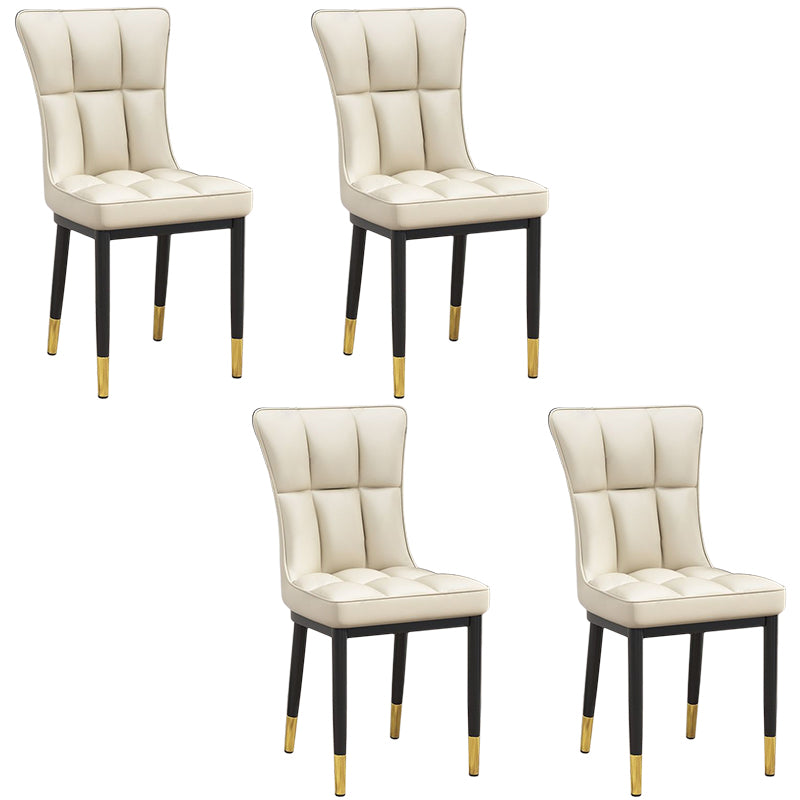 Glam Leather Dining Chair Parsons Chair with Steel Legs in Matte Finish for Home