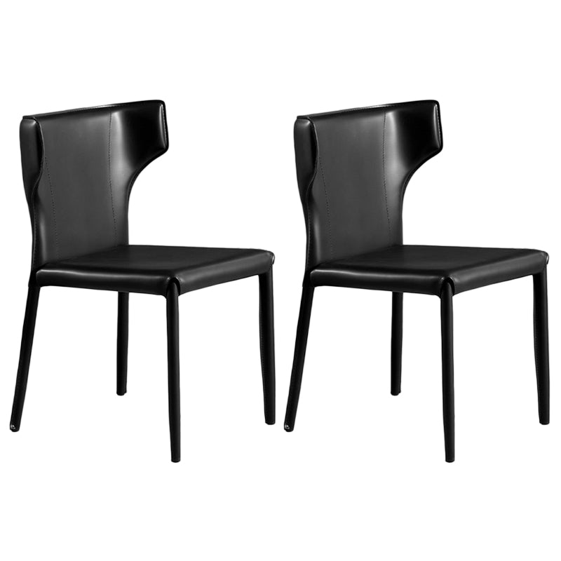 Contemporary Leather Dining Chair Wingback Side Chair in Matte Finish for Kitchen