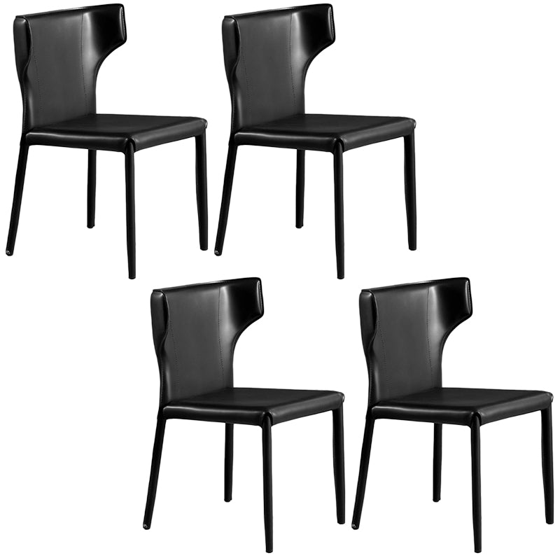 Contemporary Leather Dining Chair Wingback Side Chair in Matte Finish for Kitchen