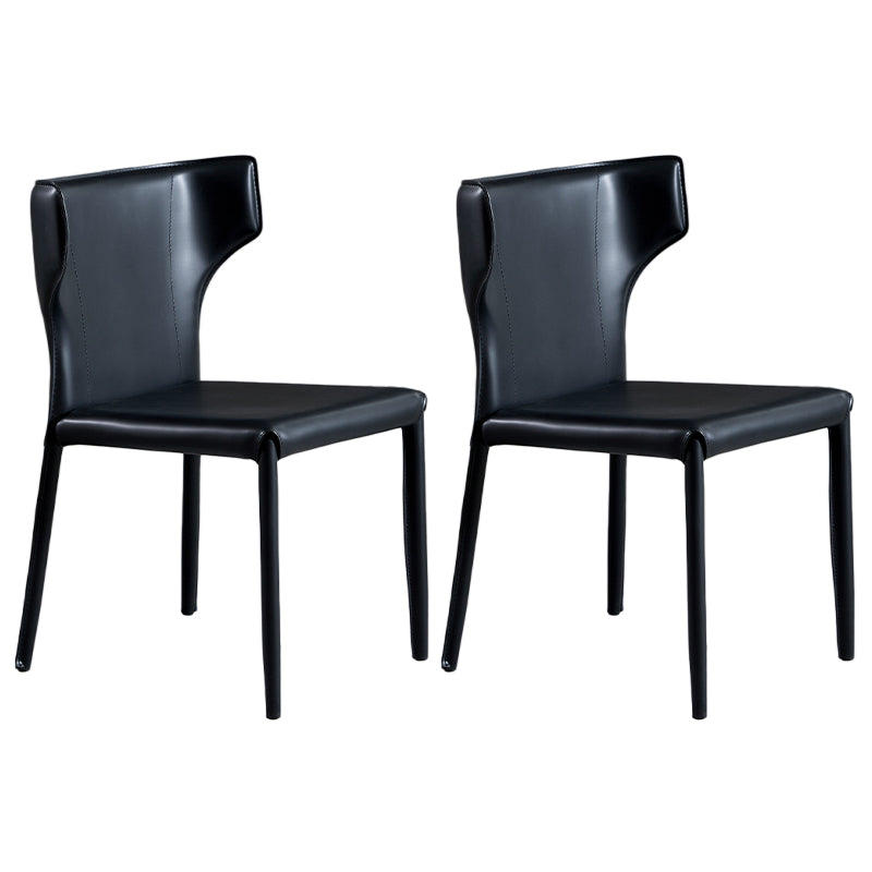 Contemporary Leather Dining Chair Wingback Side Chair in Matte Finish for Kitchen