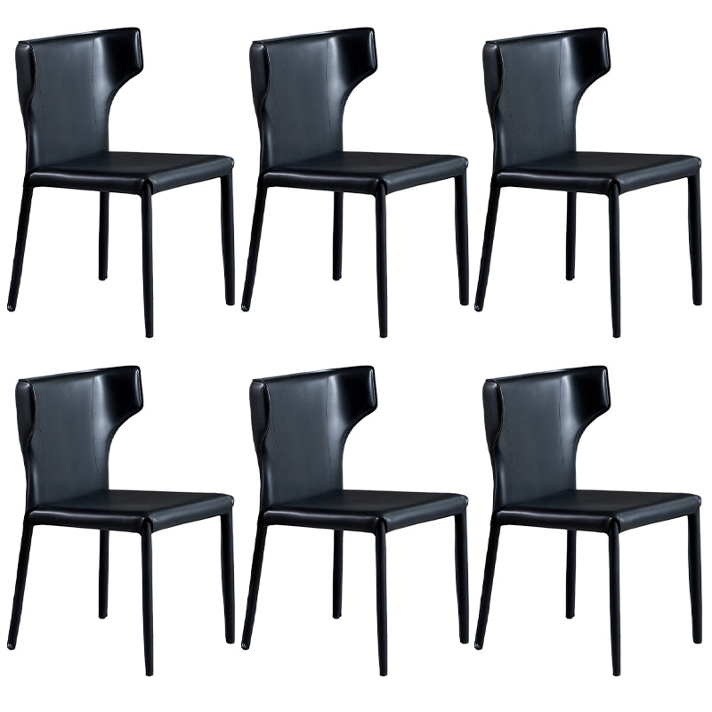 Contemporary Leather Dining Chair Wingback Side Chair in Matte Finish for Kitchen