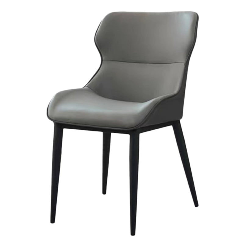 Modern Faux Leather Dining Chairs Black Metal Legs Armless Dining Accent Chair