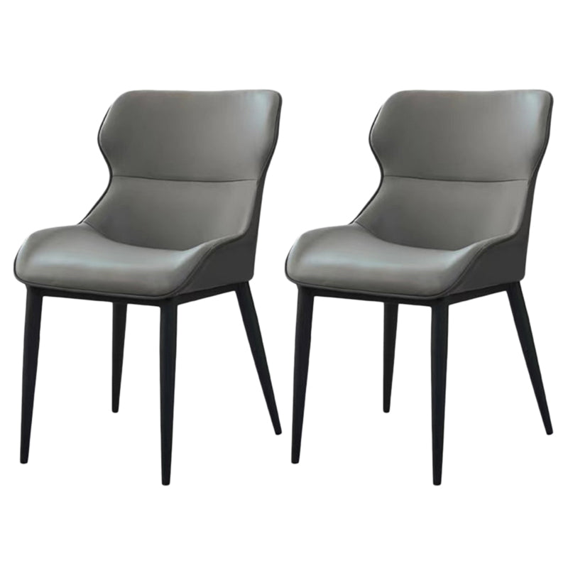 Modern Faux Leather Dining Chairs Black Metal Legs Armless Dining Accent Chair