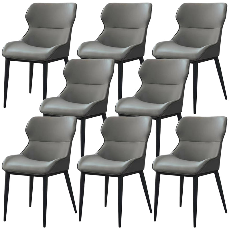 Modern Faux Leather Dining Chairs Black Metal Legs Armless Dining Accent Chair
