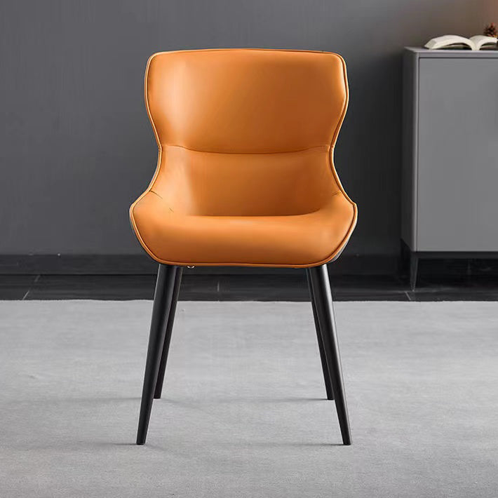 Modern Faux Leather Dining Chairs Black Metal Legs Armless Dining Accent Chair