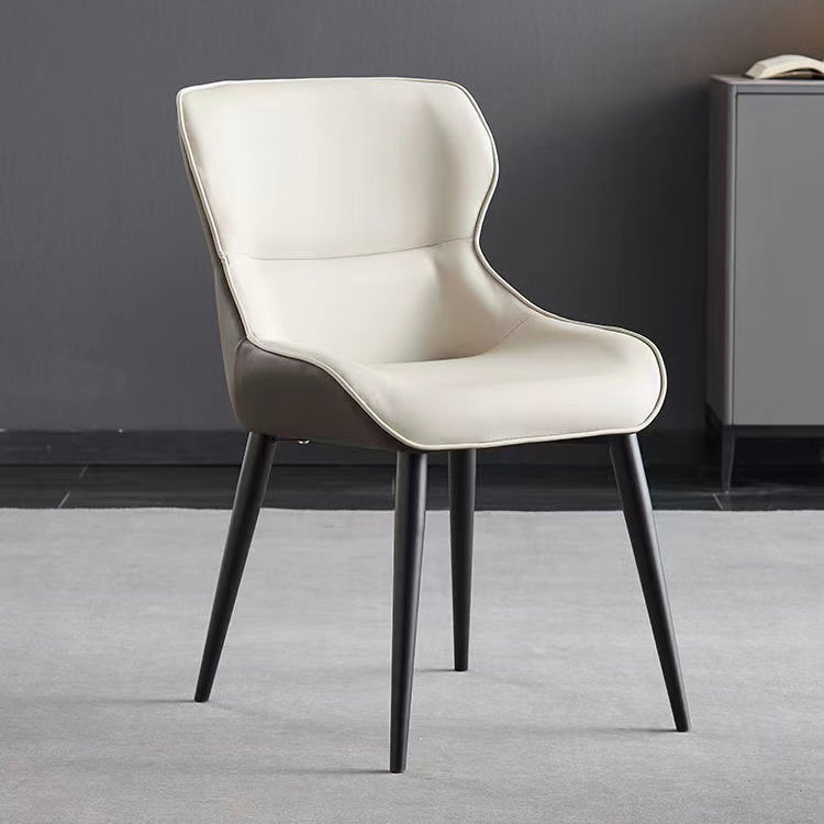 Modern Faux Leather Dining Chairs Black Metal Legs Armless Dining Accent Chair