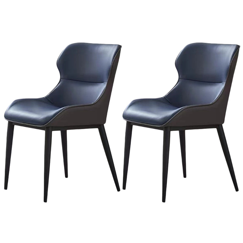 Modern Faux Leather Dining Chairs Black Metal Legs Armless Dining Accent Chair